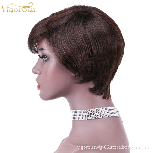 Straight brown wholesale private label short glueless cheap inch bob pixie cut brazilian 100% real human hair wig black women